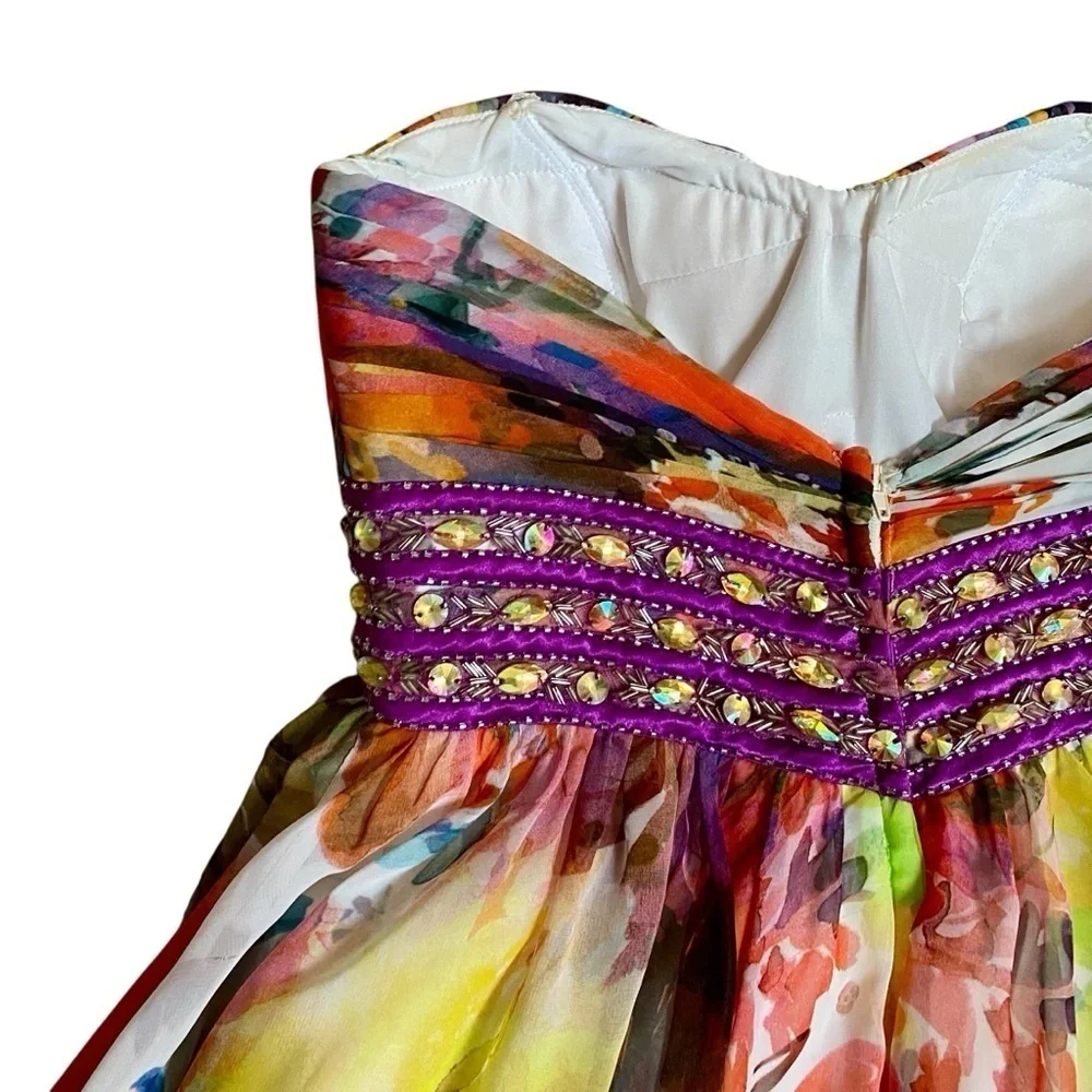 Tony Bowls Le Gala Floral Beaded Strapless Prom Gown Dress Size 2